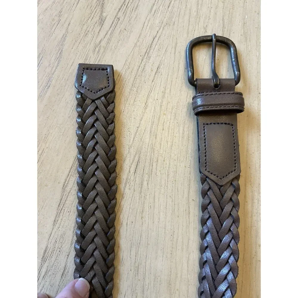 Men’s Leather Braided Belt Brown 38/95 Made In Guatemala Preppy casual nautical